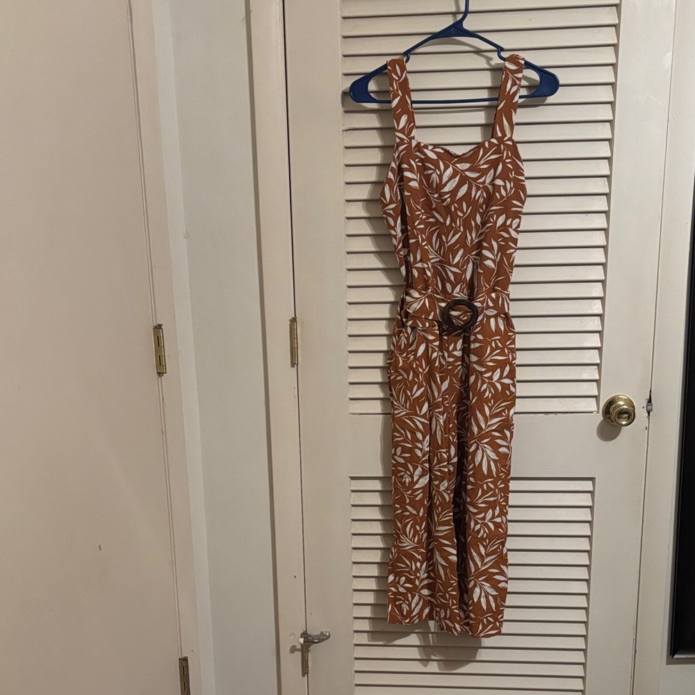 Brown Leaf Print Midi jumpsuit